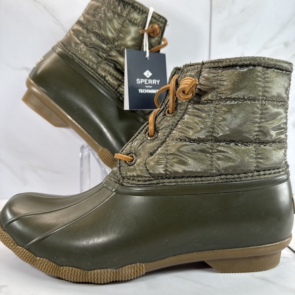 Sperry Shoes - Sperry✨Top Sider✨Womens✨Saltwater Shiny Quilted✨Olive Army Green✨Rainboot✨Sz 7.5